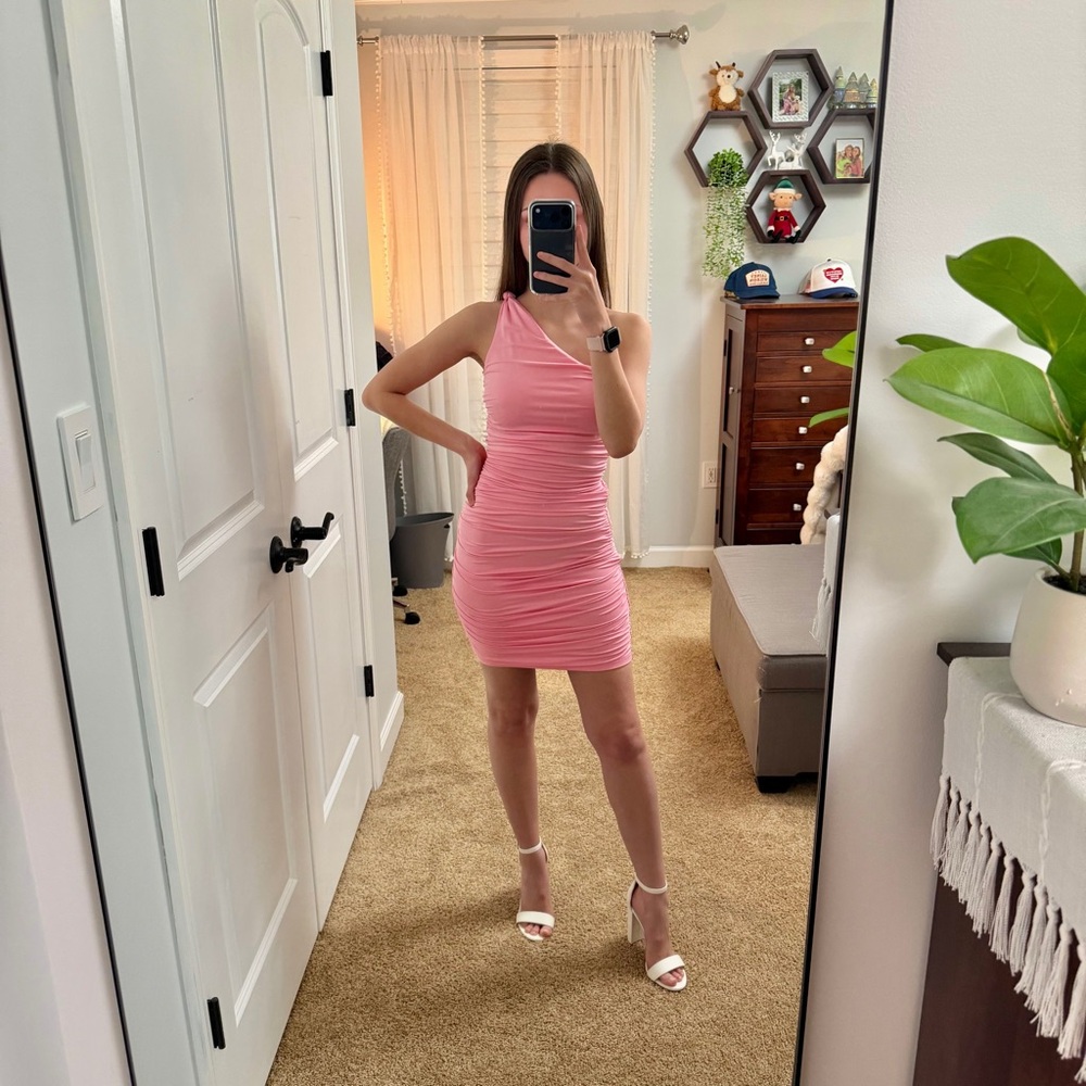 HELLO MOLLY One Shoulder Mini Dress Pink